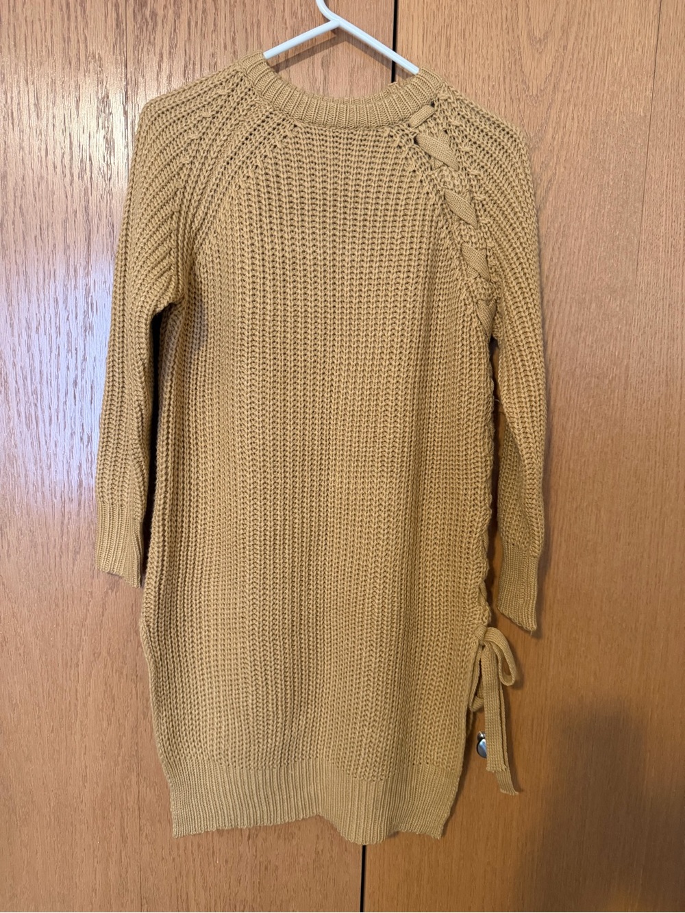 Cozy Cable-Accent Mustard Knit Sweater Dress